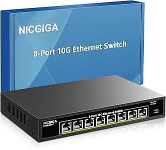 8 Port 10G Ethernet Switch Unmanaged,with 8X 10Gb Base-T Ports, 10Gbps Network Switch Easy for 10G NAS,PC,WiFi7 Router,10G Adapter/NIC. Desktop or 19-inch Rack Mount, Plug and Play.