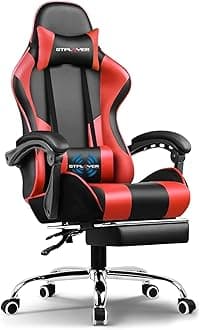 GTPLAYER #1USA Ergonomic Gaming Chair with USB Massage Cushion, Footrest & Armrests – PU Leather Computer Video Game Desk Chair with Adjustable Lumbar Support & Headrest (GCC, Red)