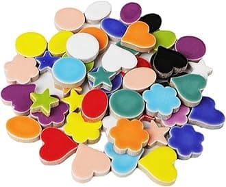 500g/1.1lb Random Color Irregular Ceramics Mosaic Tiles,DIY Making Creative Ceramic Mosaic Tiles for DIY Craft Plates Flowerpots Vases Cups Mosaic Making Supplies (Flowers+Round+Heart+Pentagram+Oval)