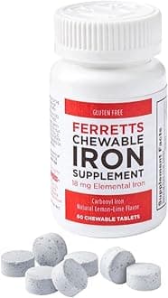 Ferretts Chewable Iron Supplement 18mg (Carbonyl Iron) - 60-Day Supply of Lemon-Lime Flavored Iron Chewables for Iron Deficiency - Gentle & Non-Constipating Iron Supplement Chewables (60ct.)