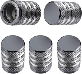 DECURCAR Tire Valve Stem Cap Cover - (5 Pack) Tire Air Caps Metal with Plastic Liner Corrosion Resistant Leak-Proof for Car Truck Motorcycle SUV and Bike Grey