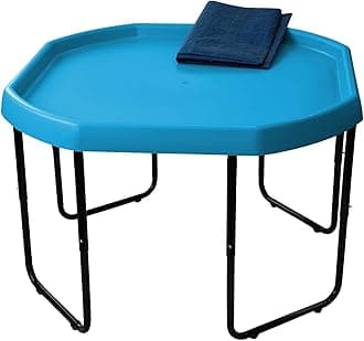 Children's Large Plastic Sand & Water Mixing Play Tray - SKY BLUE - 100cm x 100cm with 3 Tier Height Adjustable Stand and Protective Cover Sheet.