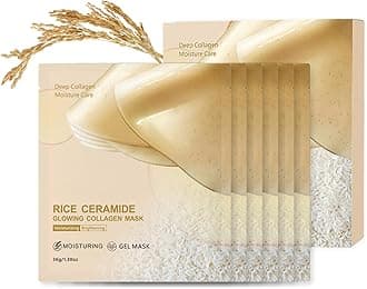 70% Rice Face Masks Skincare, Overnight Face Mask For Glass Skin, Collagen Facial Rice Mask Sheet, Moisturizing Glow, Pore Minimizing, Firming, Elasticity, Korean Skin Care Set, Pack Of 6