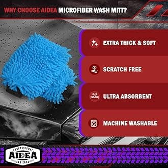 AIDEA Car Wash Mitt Microfiber2PK, Scratch & Lint Free, Premium Chenille Microfiber Wash Mitt-Blue Extra Large Size (8''X12'')