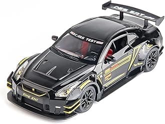1/24 Scale Compatible for Nissan GTR Model Car Toy, Zinc Alloy Pull Back Toy car with Sound and Light for Kids Boy Girl Gift (Black)