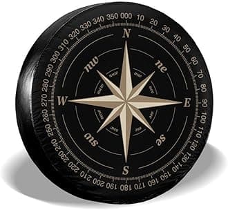 Compass Rose Black Spare Tire Cover UV Sun Wheel Covers Fit for Trailer, RV, SUV and Many Vehicle 16 Inch