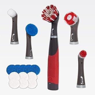 Reveal Cordless Battery Power Scrubber Home Kit, 18 Pieces, Red, Multi-Purpose Scrub Brush Cleaner for Grout/Tile/Bathroom/Shower/Bathtub, Water Resistant, Lightweight, Ergonomic Grip