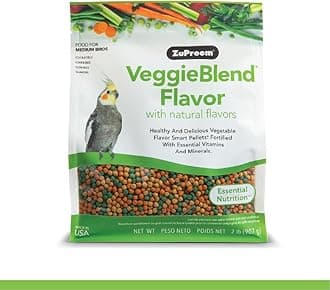 ZuPreem VeggieBlend Smart Pellets Bird Food for Medium Birds, 2 LB Bag - Made in USA, Daily Nutrition, Essential Vitamins, Minerals for Cockatiels, Quakers, Lovebirds, Small Conures