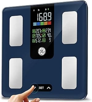 GE Smart Scale for Body Weight, BMI, Body Fat, Muscle Mass, Digital Bathroom Scales 500lbs for Bluetooth Weight Monitor 11.8" Large Platform Weighing Machine Health Analyzer Dark Blue-Button Function