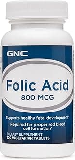 GNC Folic Acid 800mcg | Supports Healthy Fetal Development | Required for Proper Red Blood Cell Formation | Vegetarian Formula | 100 Count