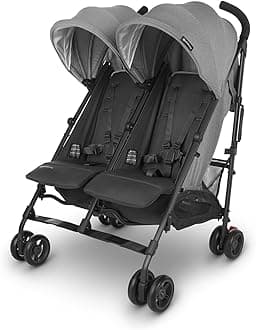 UPPAbabyG-Link V2 Double Umbrella Stroller / Lightweight Design / One-Step Fold + Recline / XL Basket + Canopy / Cup Holder Included / Greyson (Charcoal Mélange/Carbon Frame)