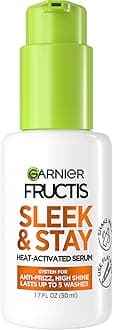Fructis Sleek and Shine Sleek and Stay Hair Serum for Frizzy, Dry Hair, Heat Protectant Formulated with Alpha Silane, 1.7 Fl Oz(Packaging May Vary)