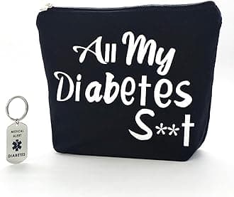 Diabetic Gifts All My Diabetes Funny Diabetic Travel Bag Pouch＋Diabetic Keychain Personalized Gift diabetic supplies for Grandma Grandpa Mom Dad Sister Brother for Birthday Christmas Gifts (black)