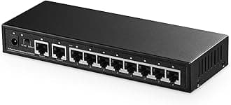Binardat 10-Port Gigabit Ethernet Switch, 8-Port 100/1000Mbps, 2 Gigabit Uplink, VLAN Support, Metal Case, Unmanaged Plug and Play