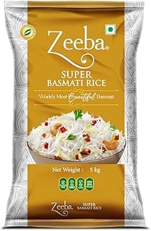 - Zeeba Super Basmati Rice 5 Kg, Fluffy & Naturally Aromatic, Gluten Free Fine Grains (Cooked length upto 23mm*)