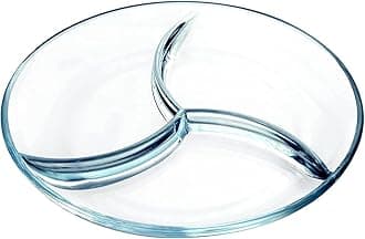 Nutriups Glass Divided Plate with 3-Compartment Microwavable Glass Compartment Serving Tray for Kitchen (9 inch, 1 Pack)