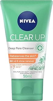 NIVEA Face Wash Deep Pore Cleanser, Clear Up Anti-Acne Sea Salt, Salicylic & Hyaluronic Acid, 50ml