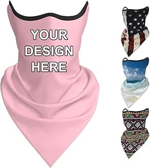 Custom Neck Gaiter Balaclava Face Mask Cover Ears Personalized Sports Scarf Add Image Text for Men Women, Black