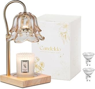 Candle warmer with timer: electric wash heater for dimmable candles with 2 light bulbs, adjustable gold candle lights