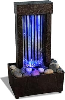 Nature's Mark 10" H Mirrored Waterfall Light Show Tabletop Water Fountain with Natural River Rocks and Color Changing LED Lights (with Adapter)