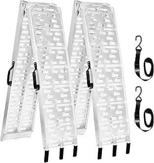 MAXIVMAN Aluminum Ladder, Set of 2, 89.6 x 12.0 inches (226 x 30.5 cm), Load Capacity 1499 lbs (680 kg), Foldable, Lightweight Ladder Rail with Handle, Non-slip Ramp for Motorcycles, ATVs, Lawn Mowers
