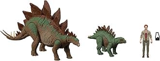 Jurassic World HHK91 A New Age Legacy Collection Dr Sarah Harding with Large and Small Stegosaurus Dinosaur, Authentic and Articulated Figures, 9.5 cm, Age 4+