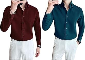 GRECIILOOKS Men's Formal Button Down Shirt – Slim Fit Office Wear Shirt's for Men | Textured Long Sleeve Cotton Blend | Business & Meeting Ready (Available in Plus Size and Combo Pack of 2)