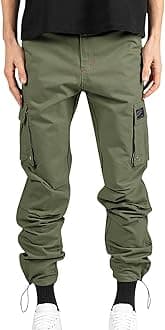 Cargo Pants for Men Multi Pocket Athletic Trousers Military Fan Elastic Waistband Casual Overalls Hiking Pants