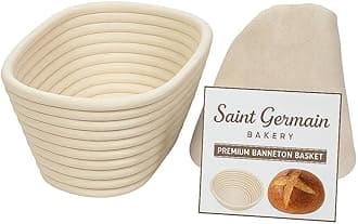 Saint Germain Bakery (10 x 6 x 4 inch) Premium Oval Banneton Basket with Liner - Perfect Brotform Proofing Basket for Making Beautiful Bread
