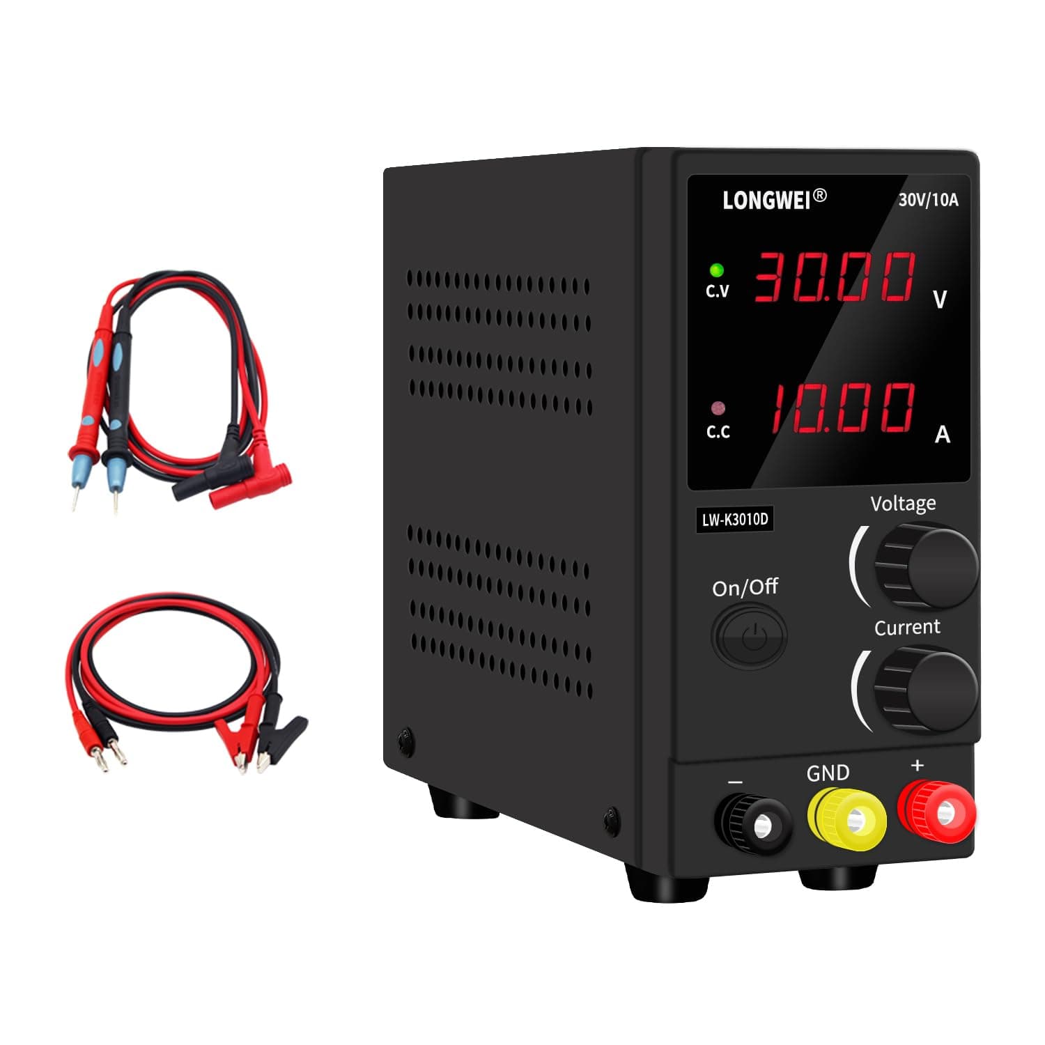 LONGWEI DC Power Supply Variable,30V 10A 4 Digital LED Display Adjustable Regulated Switching Power Supply Digital with Leads Power Cord Used for Spectrophotometer and lab Equipment Repair (Black)