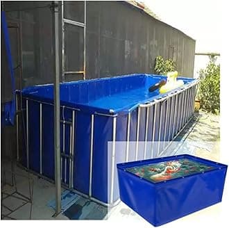 YJFENG Foldable Fish Pond, Temporary Waterproof Canvas Holding Tank, 0.5mm Heavy Duty Tarp Water Storage Pool for Saltwater Fish, Koi Turtles with Drain (Color : Blue, Size : 1x1x1M)