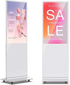 JIYANG 37 Inch Digital Signage Display, Indoor Floor Standing Advertising Display Kiosk Android System,Commercial LCD Totem,Store Displays Screens and Lifetime CMS System(White)