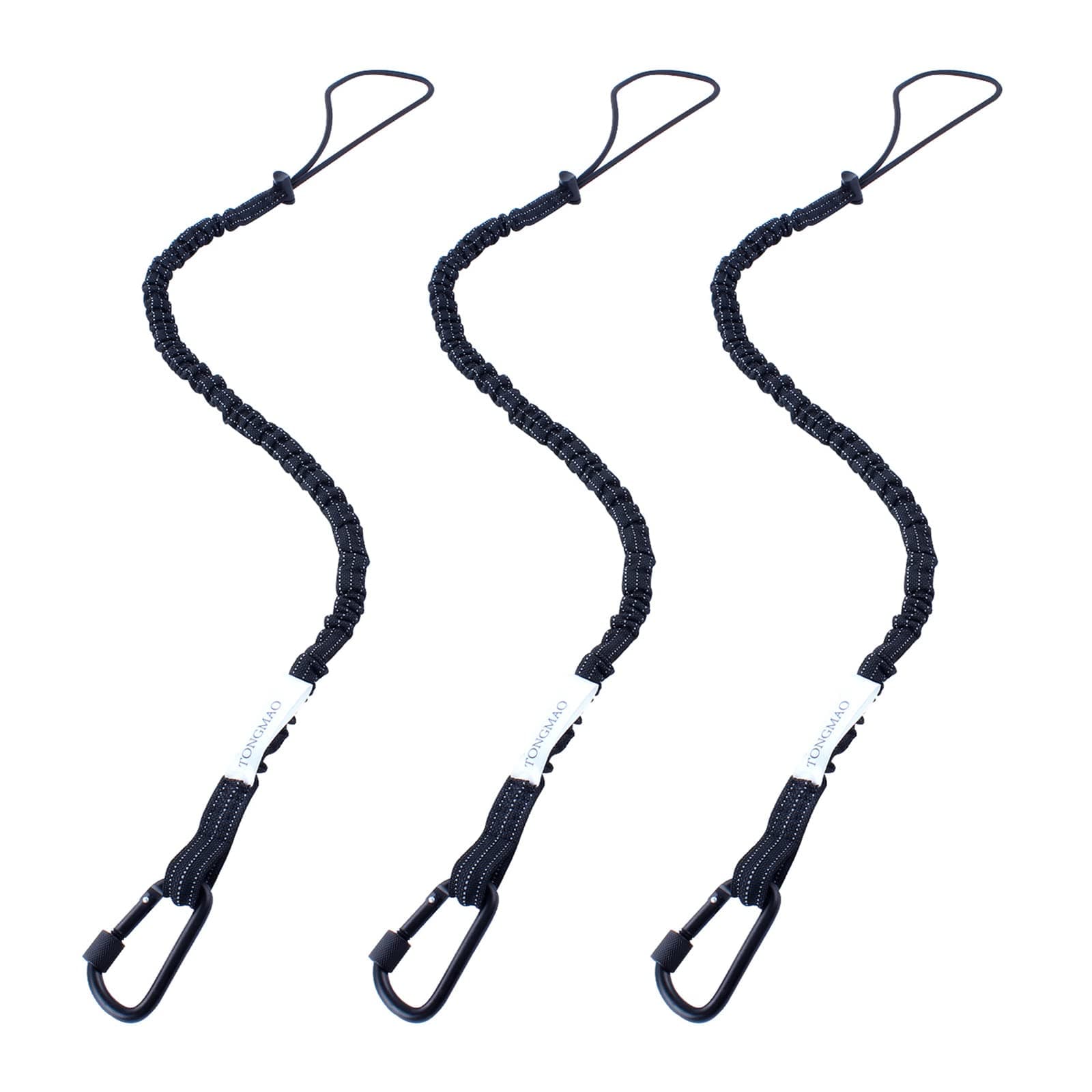 3 Pack Retractable Tool Lanyard, Safety Fall Protection Tools Leash with Aluminum Screw Lock Carabiner Clip and Adjustable Loop End, Tough Scaffold Tether for Construction Roofing (Black+Black+Black)