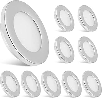 Dream lighting12V RV Interior LED Puck Lights Recessed Kitchen Ceiling Cabinet Cool White Lighting 2.8inch, Chrome Shell, Pack of 10