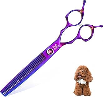 Dog Scissors for Grooming - 7.5" Thinning Scissors for Dog Grooming, Japanese 440C Stainless Steel Blender Shears with Diamond Adjustable Screw (45 Teeth, Purple) Christmas Gift