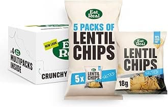Eat Real, Lentil Crisps, Salted, 4 x 5 x 18g, Gluten-Free Crisps Multipack, Vegan-Friendly, Healthy Snacks, 30% Less Fat, Chip Snacks