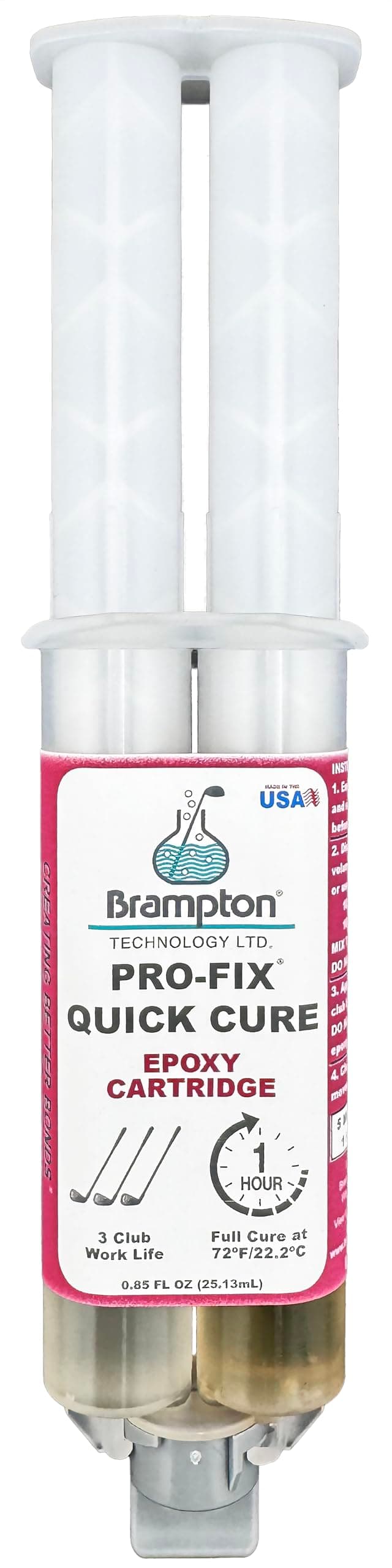 Brampton PRO-FIX Quick Cure Golf Epoxy, 5-Min Work Life, 1 Hour Full Cure, Extra Strength, Impact Resistant, 2-Part Epoxy Glue Kit for Golf Clubs, Shafts, Heads, Drivers, Putters, Easy 1:1 Mix