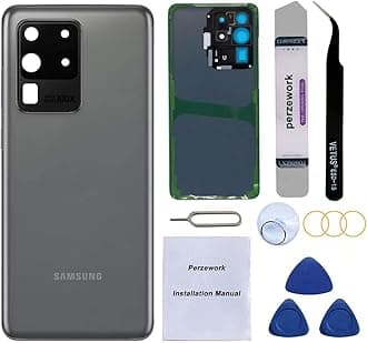 Perzework Rear Back Glass Replacement Compatible with Samsung Galaxy S20 Ultra 6.9 inches 5G with Reparing Toolkit and Installment Manual (Cosmic Gray)
