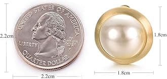 Yoursfs White Large Pearl Clip on Earrings for Women 18k Gold Plated Hypoallergenic Non Pierced Earrings Fashion Sparkly Jewelry