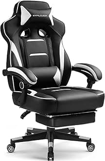GTPLAYER Gaming Chair with Footrest, Big and Tall Game Chair 350lb Racing Style Computer Chair, Ergonomic Executive Office Chair High Back with Lumbar Support and Recliner, White