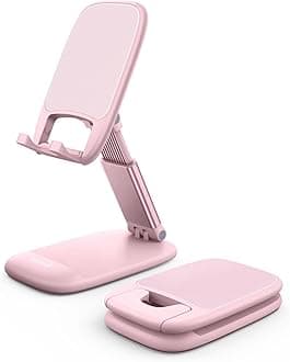 Pink Phone Holder, Desk Accessories - Rose Gold Pink Office Cell Phone Holder, Desktop, Office Desks Accessories, Desk Decor for Women, for iPhone, 4-8'' Phone