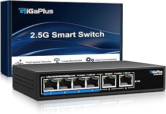 6 Ports 10Gb Unmanaged Ethernet Switch with 4*2.5G Base-T Ports, 2*10G RJ45 Ports. 60Gbps Switching Capacity, GiGaPlus 10Gbps Network Switch for 2.5G/10Gbps NAS/PC, WiFi6 Router, Wireless AP