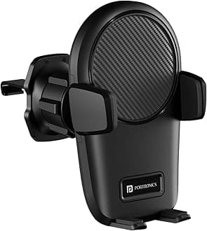 Portronics Clamp Z Car Phone Holder Stand with 360 Degree Rotation, AC Vent Mount, Strong Grip, Single Hand Use, Shockproof Build, Mobile Stand for Car (Black)