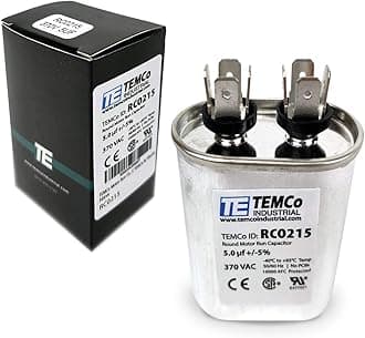 TEMCo 5 uF Run Capacitor CBB65, 5 MFD, 370V, Oval, 50/60Hz | for HVAC AC Fan, Motor, Blower Applications