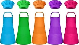 Kids Apron and Chef Hat Set Children Apron Adjustable with 2 Pockets Children Chef Painting for Cooking Baking