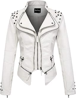 chouyatou Women's Fashion Studded Perfectly Shaping Faux Leather Biker Jacket