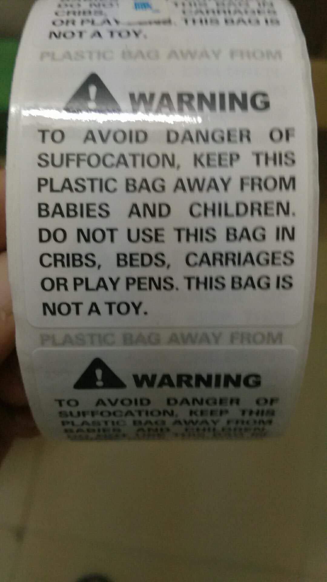 Suffocation Warning Labels, 1,000 Labels/Roll, 2" X 2", Peel and Stick, FBA Labels, Shipping Labels (Clear Warning Label)