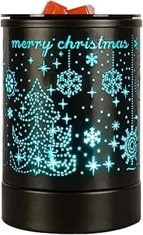 Fragrance Wax Melts Warmer with 7 Colors LED Changing Light Classic Black Forest Design Scent Oil Candle Warmer for Home Black Christmas