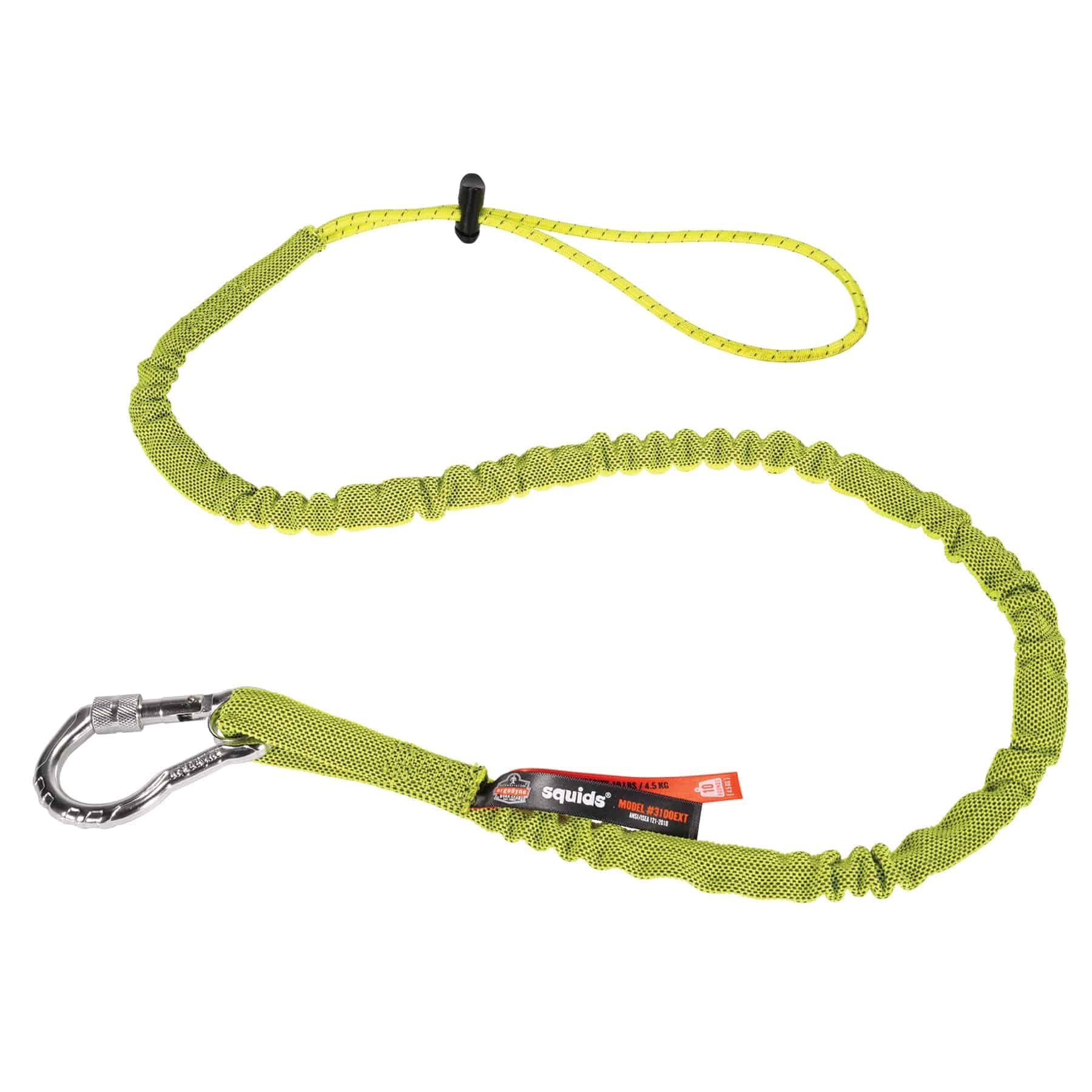 Squids 3100EXT Tool Lanyard with Single Carabiner and Adjustable Loop End, Extended Length, Lime
