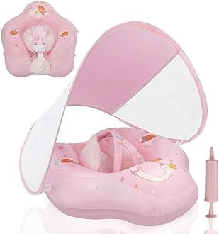 Loowarts Baby Float with Canopy,Infant Pool Float with Safety Seat,Baby Swimming Float & Swim Float & Water Float UPF50+ UV Protection for Toddler from 3 to 36 Months.(S:3-12 Month/L:6-36 Month)